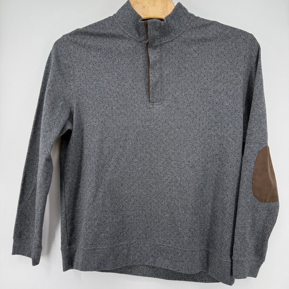 Jos. A Bank Quarter Zip Pullover Mens XL Grey Elbow Patches Textured Knit